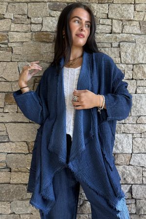 Rustic Nature Bubble Cotton Waterfall Jacket Washed Navy